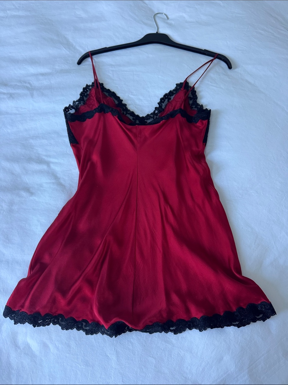 La Perla Red Chemise with Black Lace Trim - Picture 2 of 11
